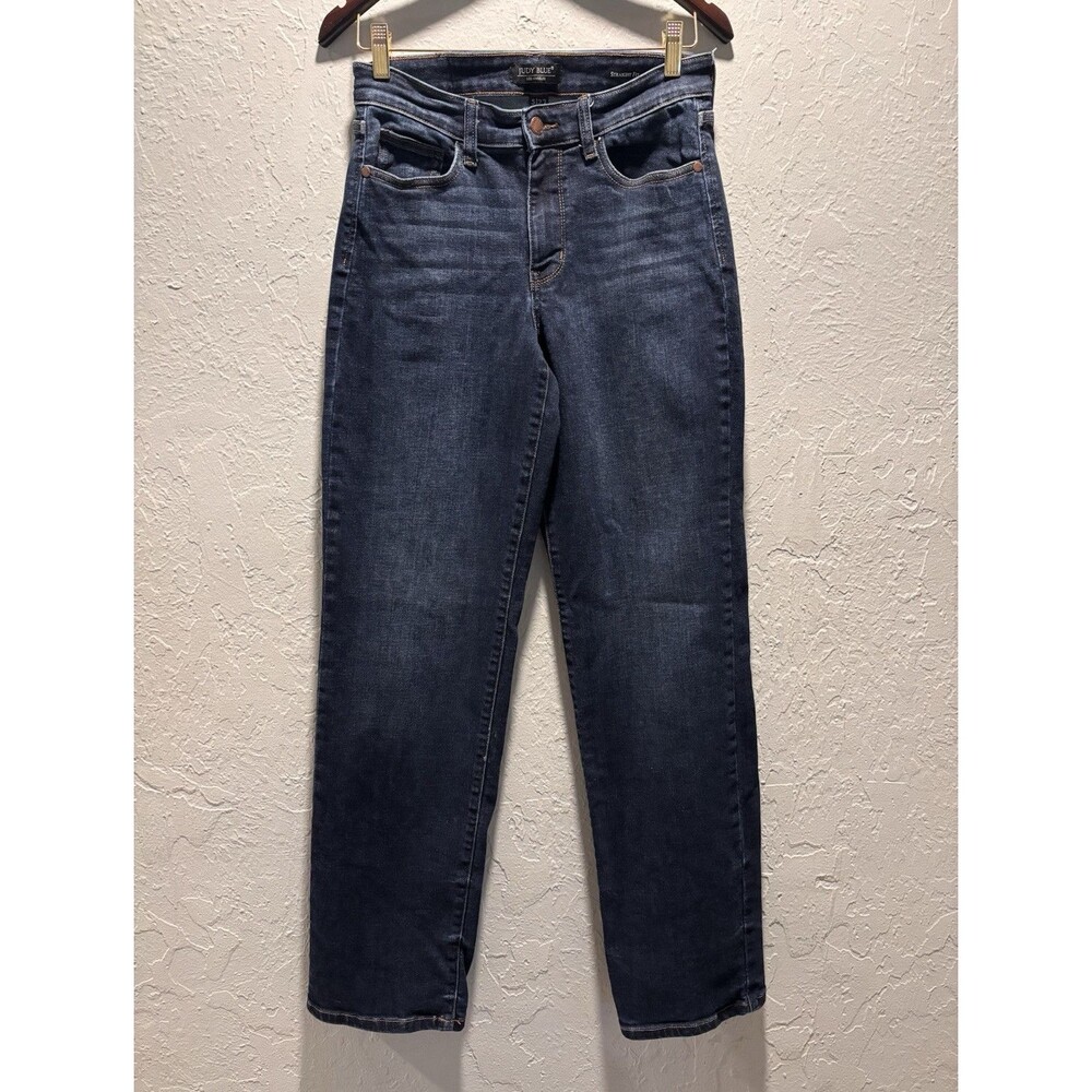 Judy Blue High Rise Straight Jeans Blue Dark Wash Stretch 5-Pocket Sz 5/27 Long